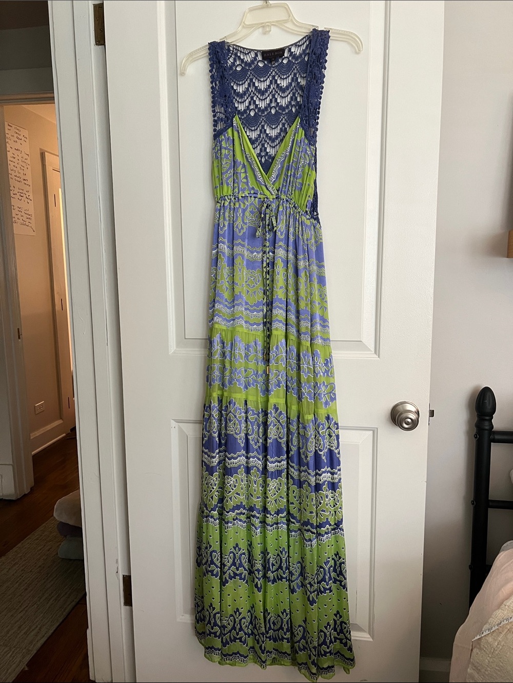 Hale Bob Blue Lined Maxi Dress Size small